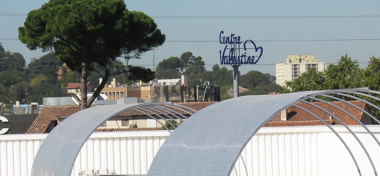 Toiture Decathlon La Valentine voûtes avec brise-soleil type Voile sur Bluevoûte