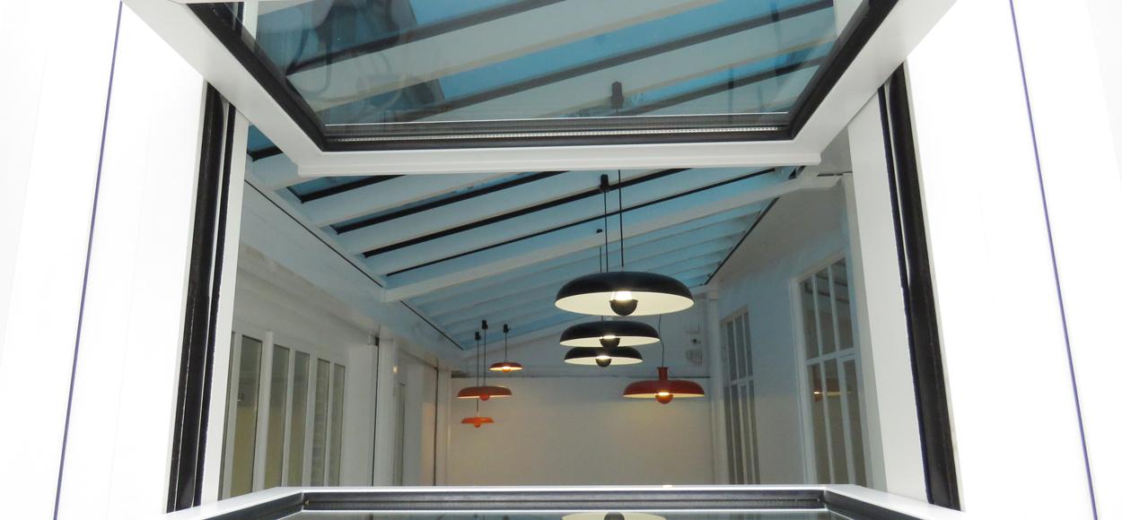 Référence Adexsi Bérangerie 93 Pantin, verrière SageGlass, exutoires de désenfumage Pearl Inside et exutoires de façade Luxlame